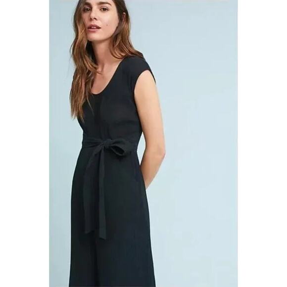 Anthropologie Abbey Tie Waist Jumpsuit Black Size 12 - Picture 4 of 7